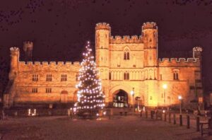 Battle Abbey lit up with a Christmas tree