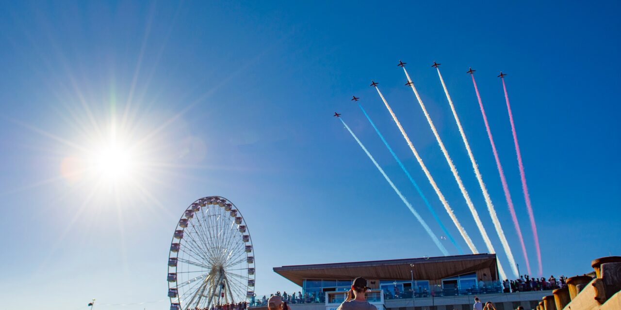 red arrows flying over the big wheel Eastbourne beach