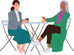 ilustration showing two people have a chat and a cup off coffee