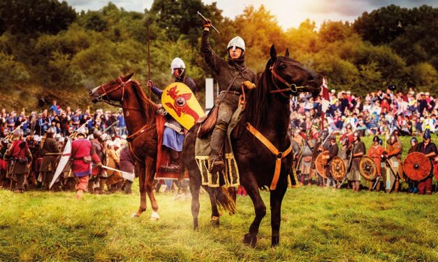 two medieval knights on horseback