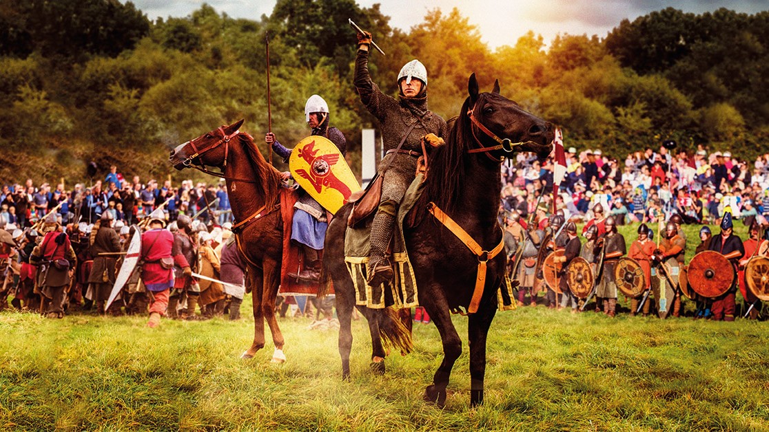 two medieval knights on horseback