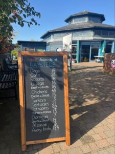 A sign showing all the animals at Raystede. Including cats to adopt.