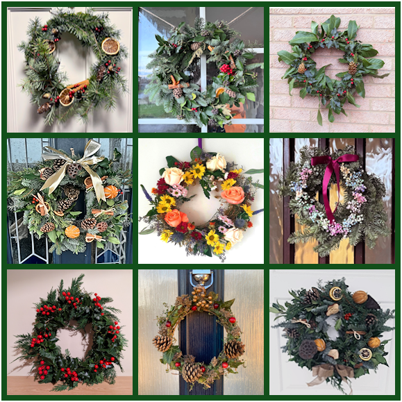 Nine Christmas wreaths