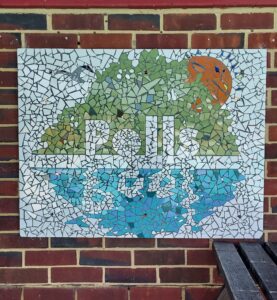 peels pool cold water swimming facility logo made from a mosiac
