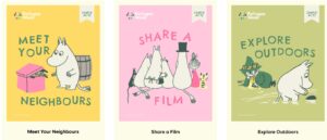 Example illustrations from the 'simple acts' suggested by Refugee Week, using Moomin artwork.