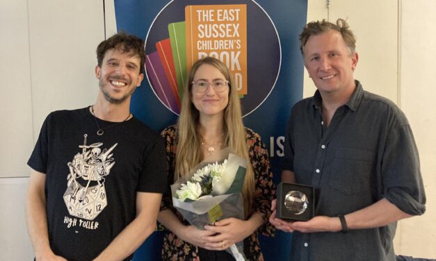 Shortlisted-authors-Jamie Littler and Sarah Driver and winner Tom Vaughan