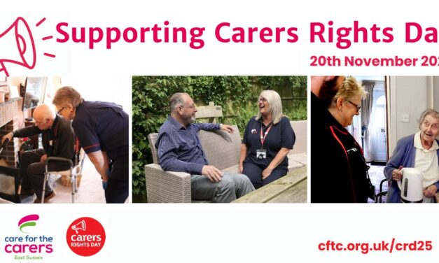 three images of JCR support workers with residents. text reads supporting carers rights day