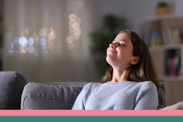 Person breathing deeply at home