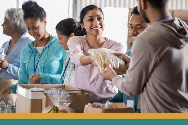 People busy volunteering